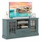 Green Farmhouse TV Stand 62” Media Console with 2 Cabinets, 2 Open Shelves & 1 Drawer, MDF & Glass Frame